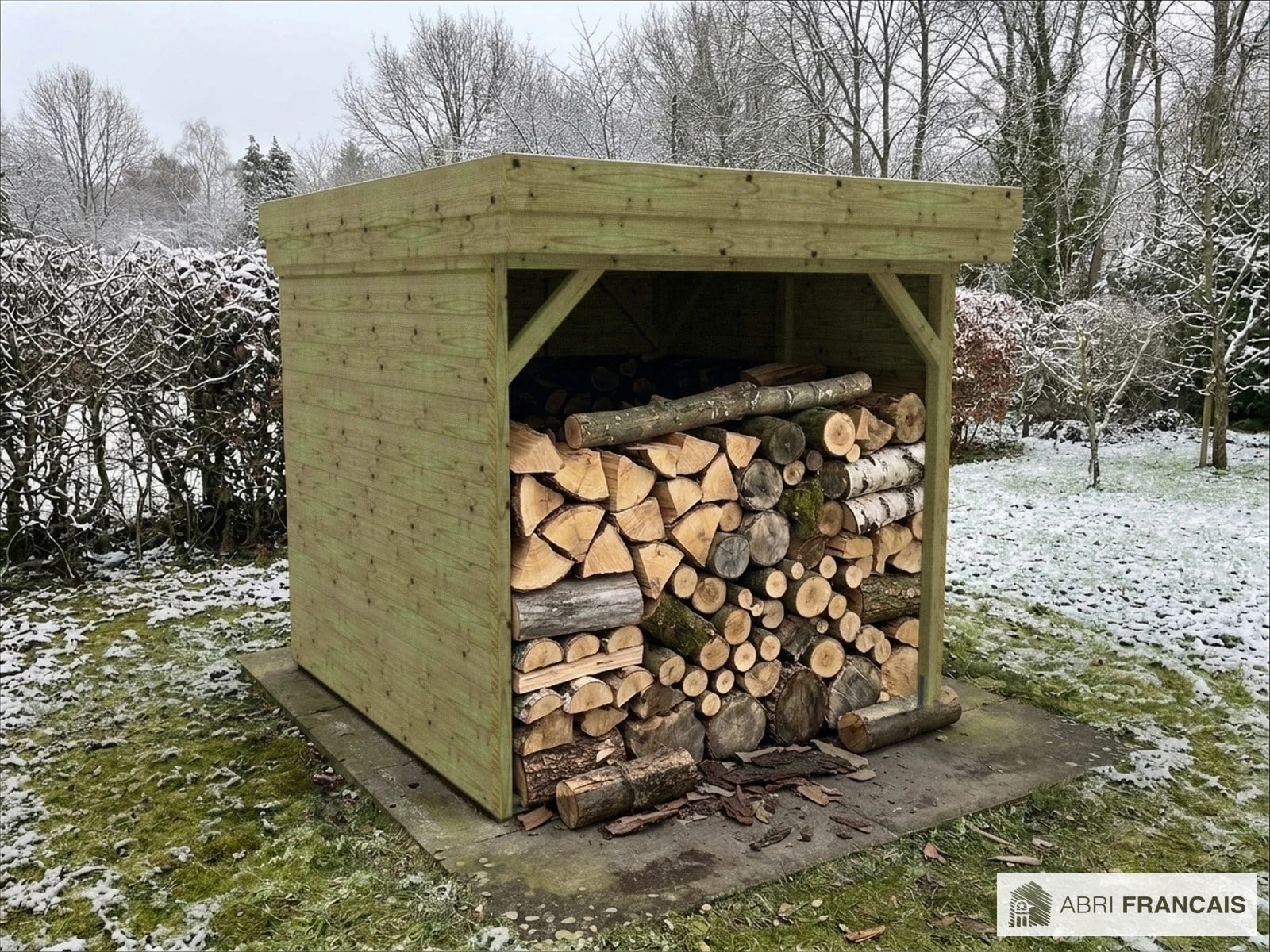 Abri à bûches 2 m × 2,27 m – mise en situation