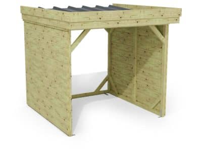 Abri à bûches 2 m × 2,27 m, adossé – rendu 3D sur fond blanc