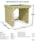 Abri à bûches 2 m × 2,27 m, adossé – cotes extérieures et intérieures