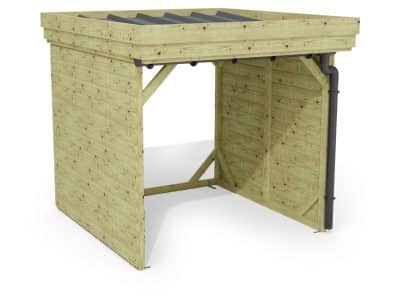 Abri à bûches 2 m × 2,27 m, avec gouttière – rendu 3D sur fond blanc
