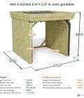 Abri à bûches 2 m × 2,27 m, avec gouttière – cotes extérieures et intérieures
