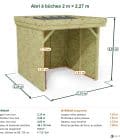 Abri à bûches 2 m × 2,27 m – cotes extérieures et intérieures