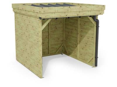 Abri à bûches 2 m × 2,27 m, avec gouttière – rendu 3D sur fond blanc