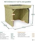 Abri à bûches 2 m × 2,27 m, avec gouttière – cotes extérieures et intérieures