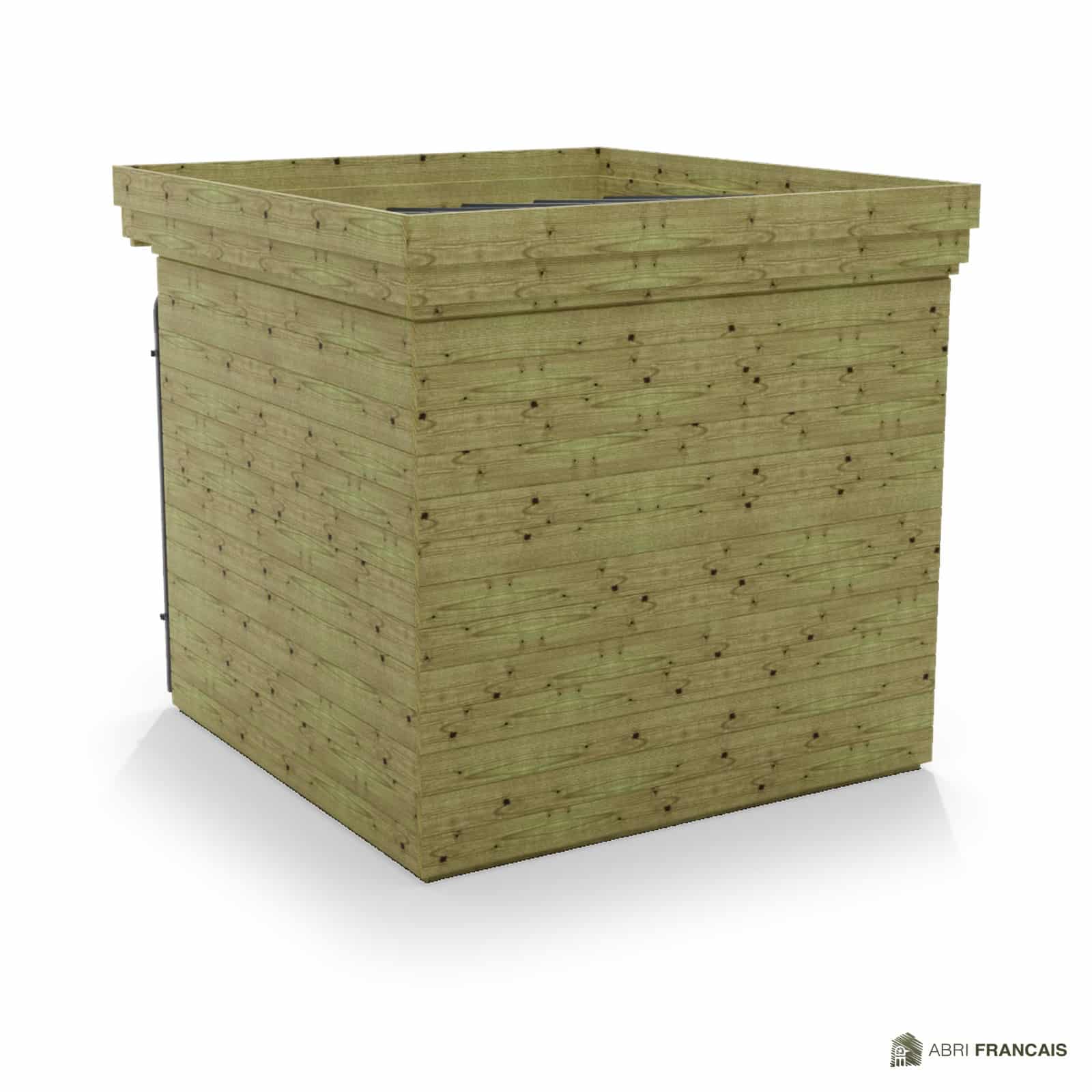 Abri à bûches 2 m × 2,27 m, avec gouttière – vue arrière, fond et côtés