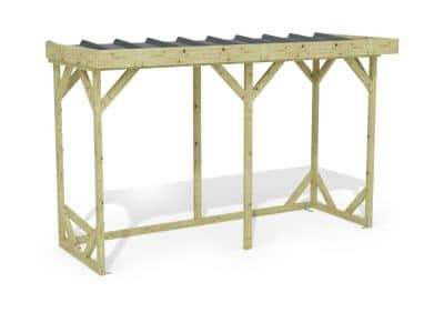 Abri à bûches 3 m × 1,30 m, adossé – rendu 3D sur fond blanc