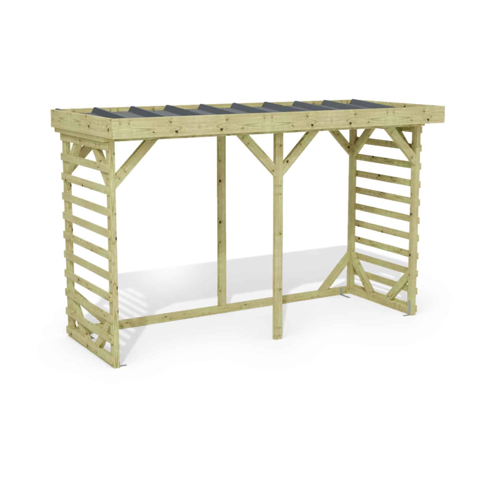 Abri à bûches 3 m × 1,30 m – rendu 3D sur fond blanc