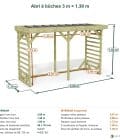 Abri à bûches 3 m × 1,30 m – cotes extérieures et intérieures