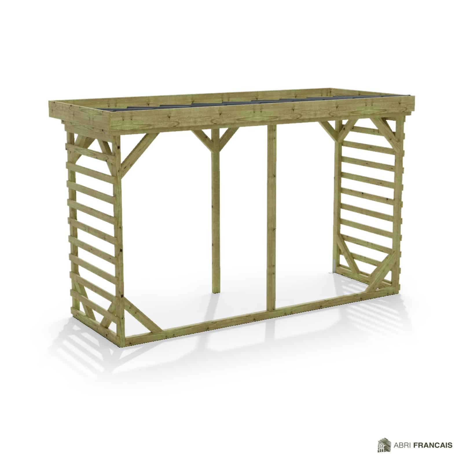 Abri à bûches 3 m × 1,30 m – vue arrière, fond et côtés