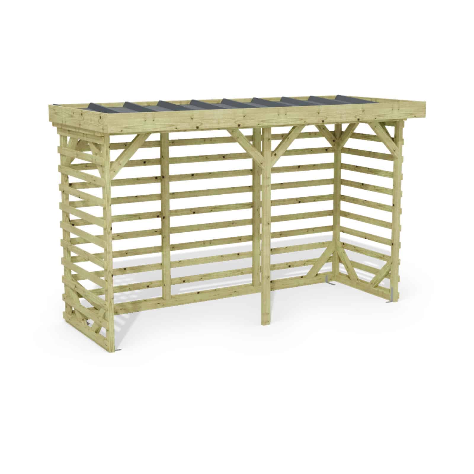 Abri à bûches 3 m × 1,30 m – rendu 3D sur fond blanc