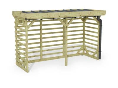 Abri à bûches 3 m × 1,30 m, avec gouttière – rendu 3D sur fond blanc