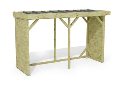 Abri à bûches 3 m × 1,30 m – rendu 3D sur fond blanc