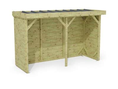 Abri à bûches 3 m × 1,30 m – rendu 3D sur fond blanc