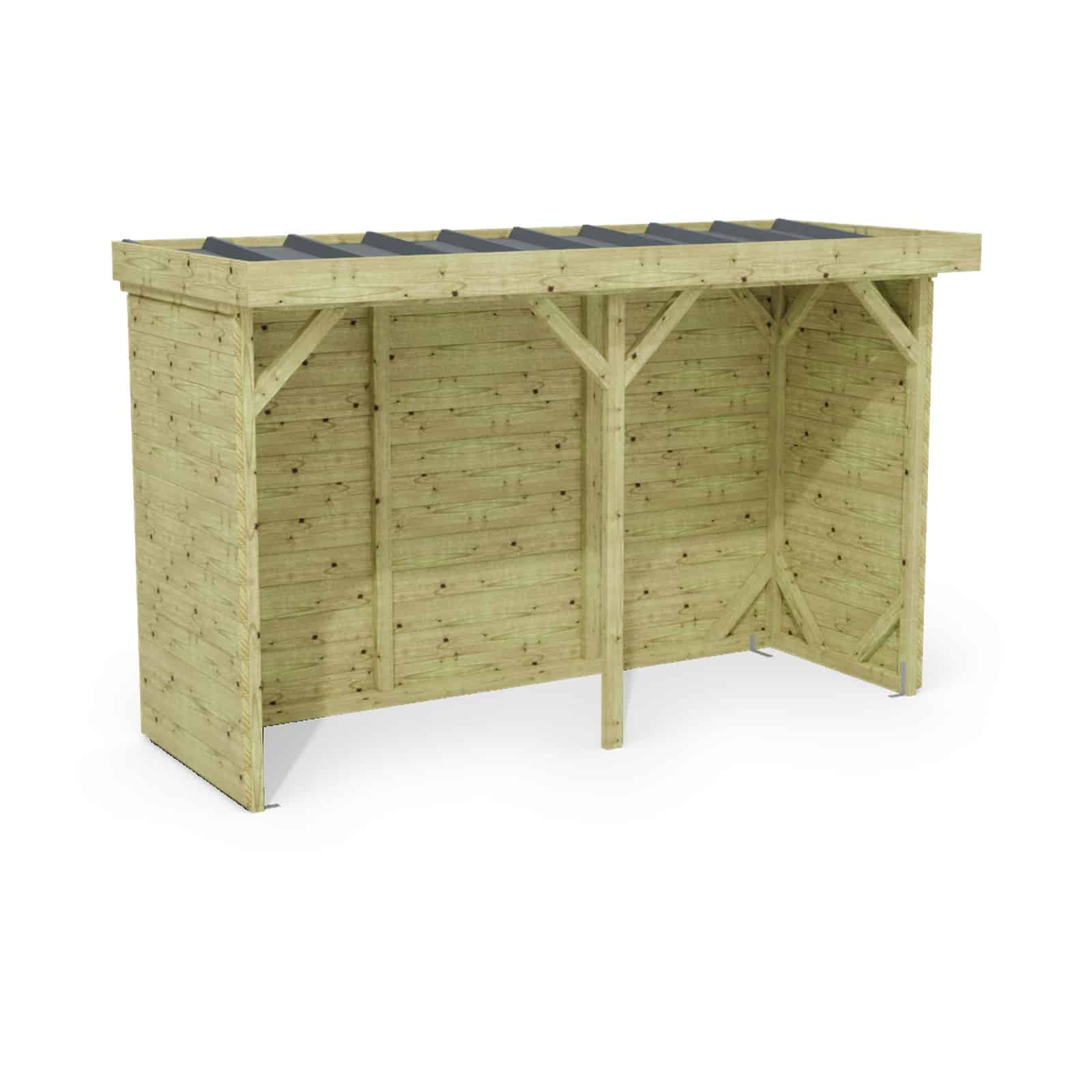 Abri à bûches 3 m × 1,30 m – rendu 3D sur fond blanc