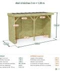 Abri à bûches 3 m × 1,30 m – cotes extérieures et intérieures