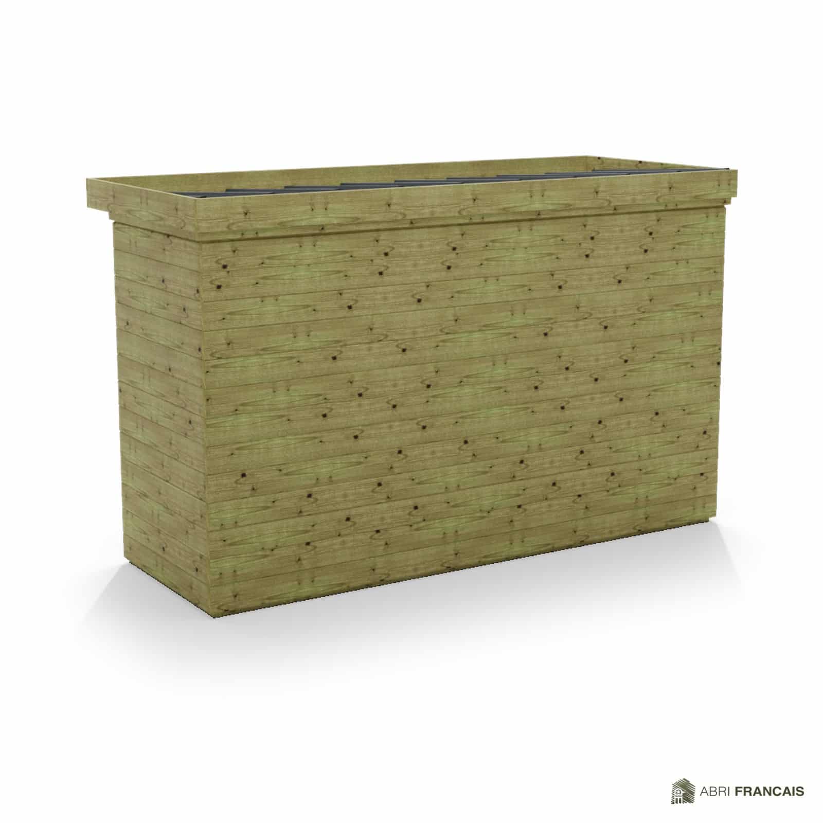 Abri à bûches 3 m × 1,30 m – vue arrière, fond et côtés