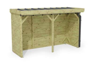 Abri à bûches 3 m × 1,30 m, avec gouttière – rendu 3D sur fond blanc