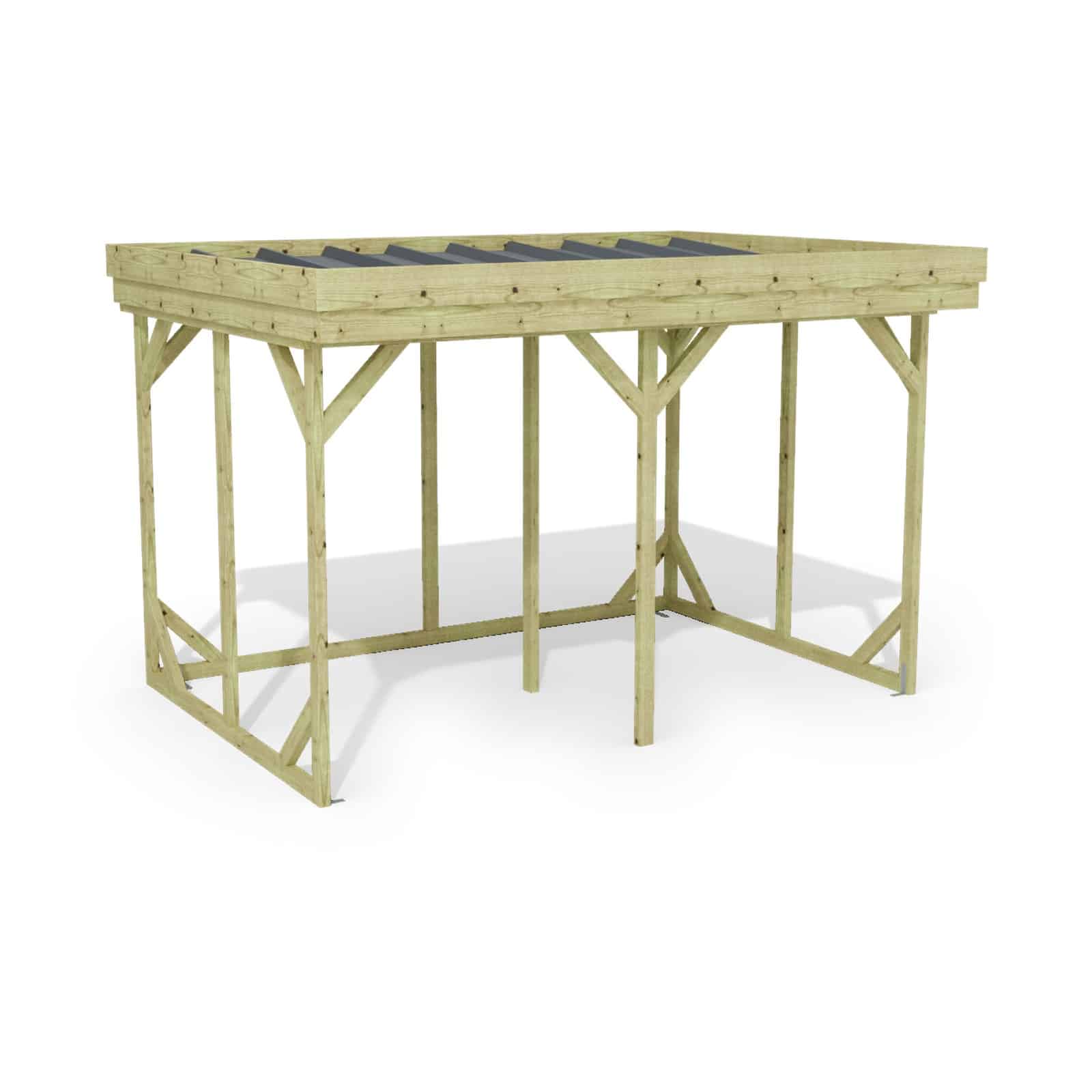 Abri à bûches 3 m × 2,27 m – rendu 3D sur fond blanc