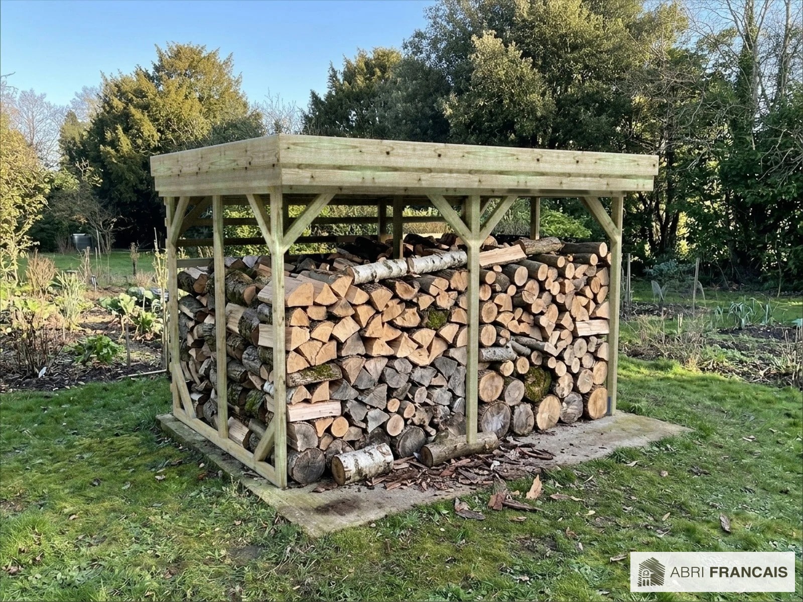 Abri à bûches 3 m × 2,27 m – mise en situation