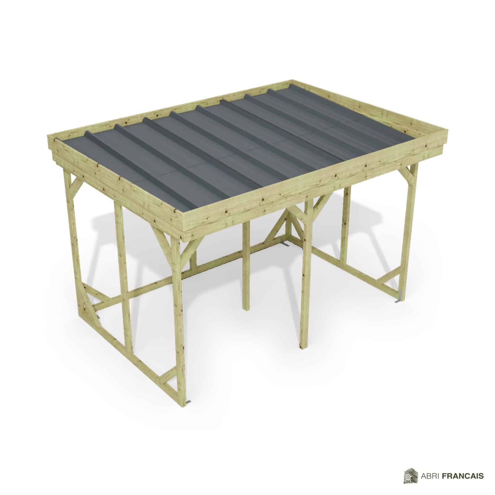 Abri à bûches 3 m × 2,27 m – vue du toit en bac acier