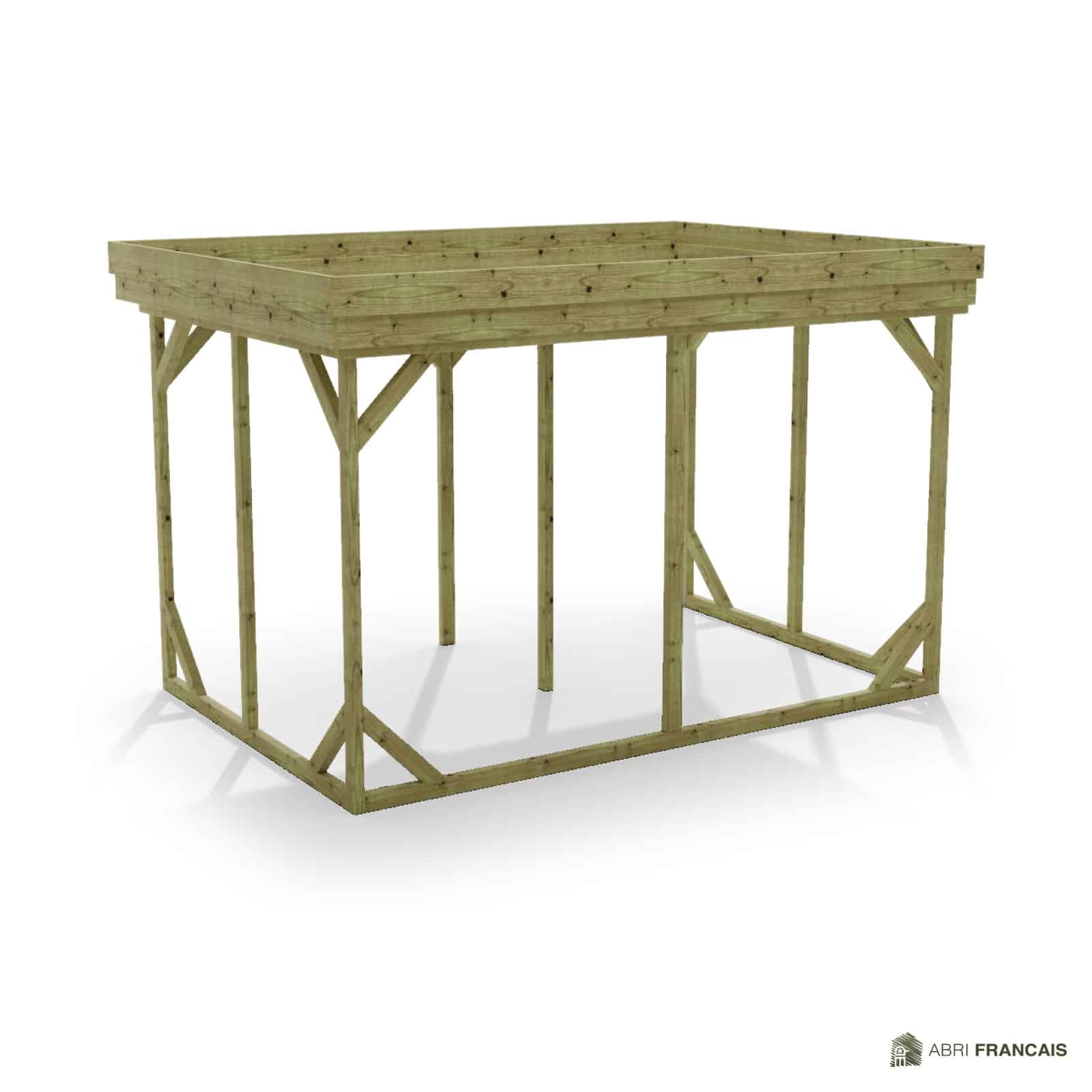 Abri à bûches 3 m × 2,27 m – vue arrière, fond et côtés