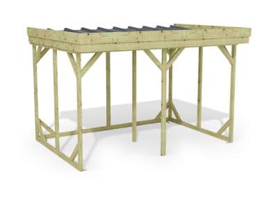 Abri à bûches 3 m × 2,27 m, adossé – rendu 3D sur fond blanc