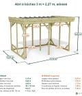 Abri à bûches 3 m × 2,27 m, adossé – cotes extérieures et intérieures