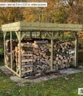 Abri à bûches 3 m × 2,27 m, adossé, avec gouttière – mise en situation