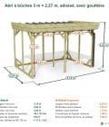 Abri à bûches 3 m × 2,27 m, adossé, avec gouttière – cotes extérieures et intérieures