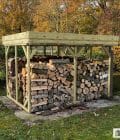 Abri à bûches 3 m × 2,27 m, avec gouttière – mise en situation