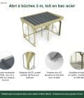 Abri à bûches 3 m × 2,27 m, avec gouttière – points forts
