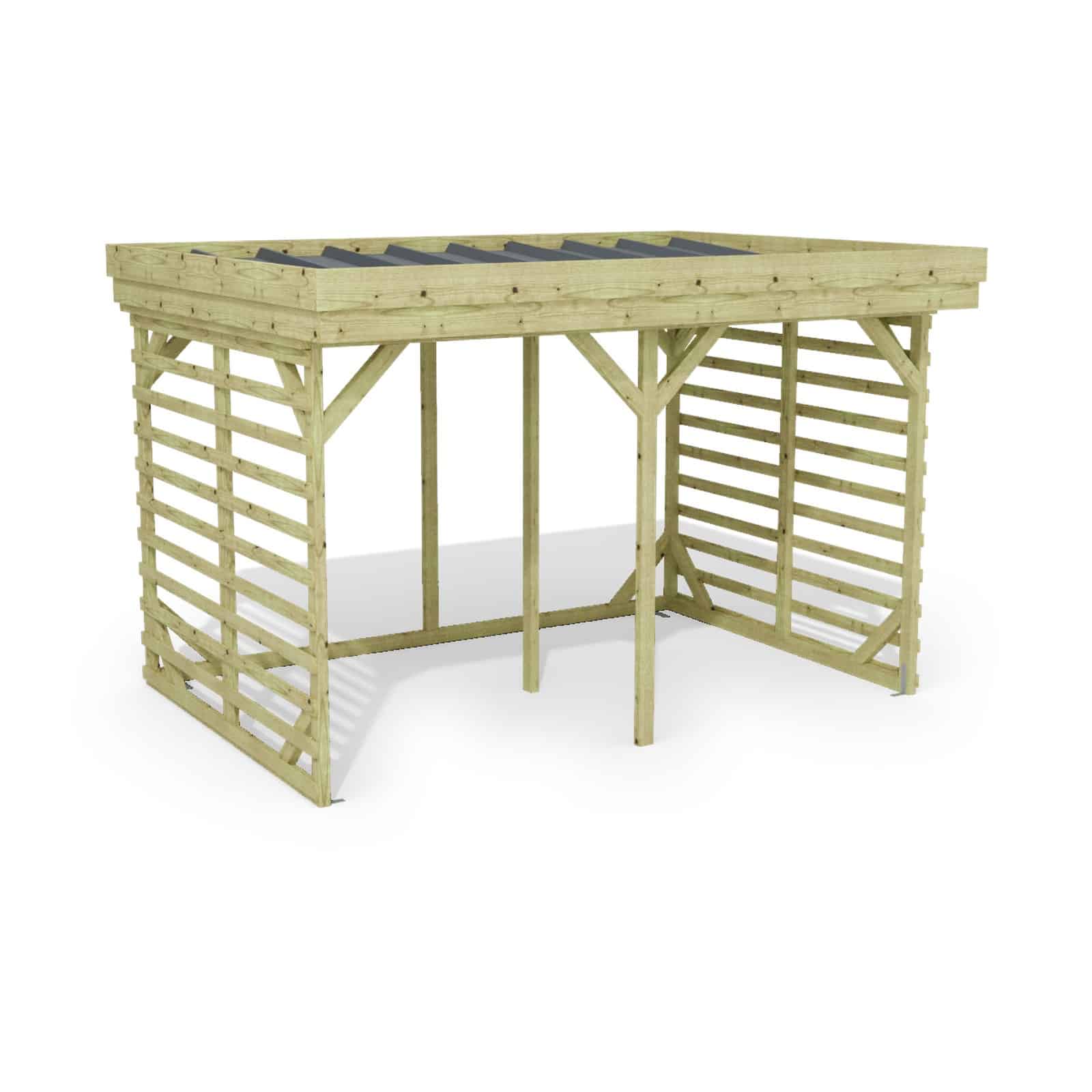 Abri à bûches 3 m × 2,27 m – rendu 3D sur fond blanc