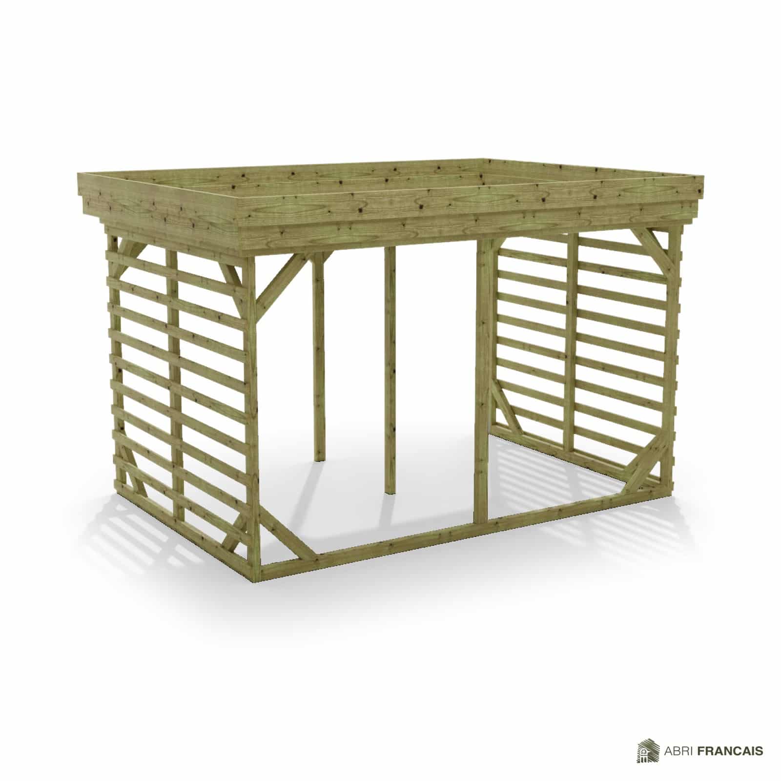 Abri à bûches 3 m × 2,27 m – vue arrière, fond et côtés