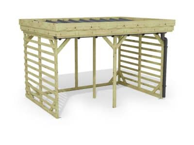 Abri à bûches 3 m × 2,27 m, avec gouttière – rendu 3D sur fond blanc