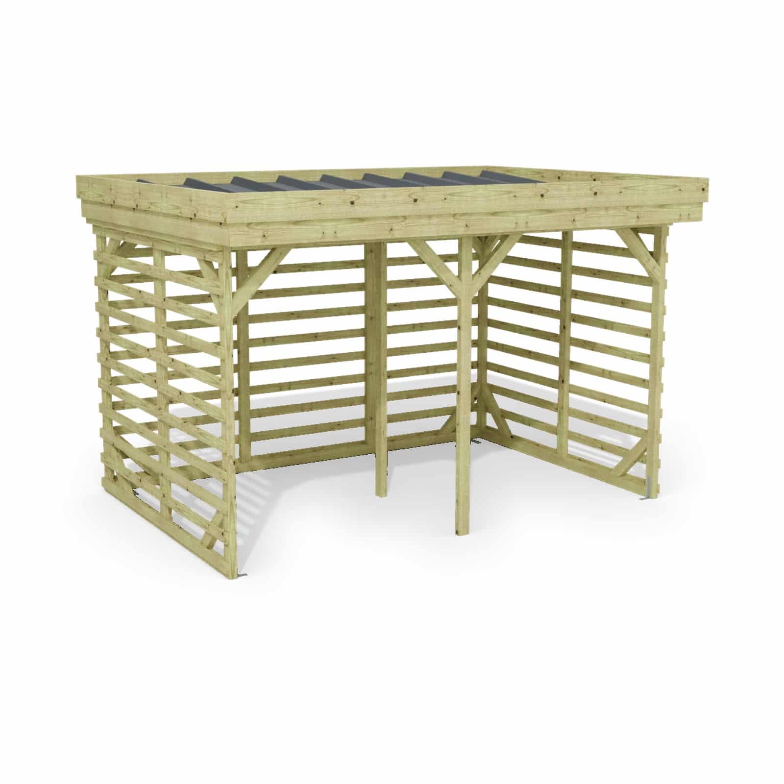 Abri à bûches 3 m × 2,27 m – rendu 3D sur fond blanc