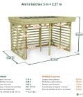 Abri à bûches 3 m × 2,27 m – cotes extérieures et intérieures