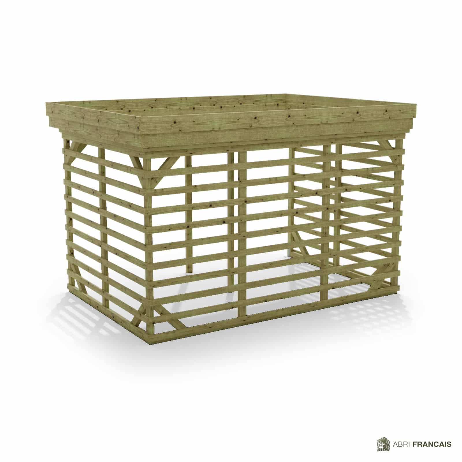 Abri à bûches 3 m × 2,27 m – vue arrière, fond et côtés