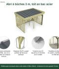 Abri à bûches 3 m × 2,27 m, avec gouttière – points forts