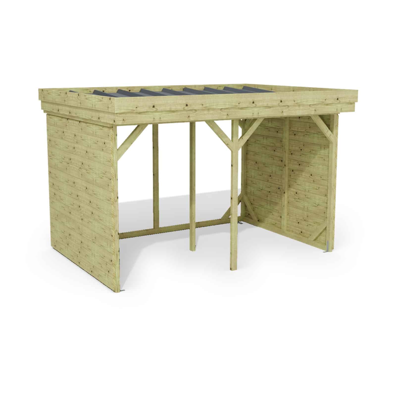 Abri à bûches 3 m × 2,27 m – rendu 3D sur fond blanc