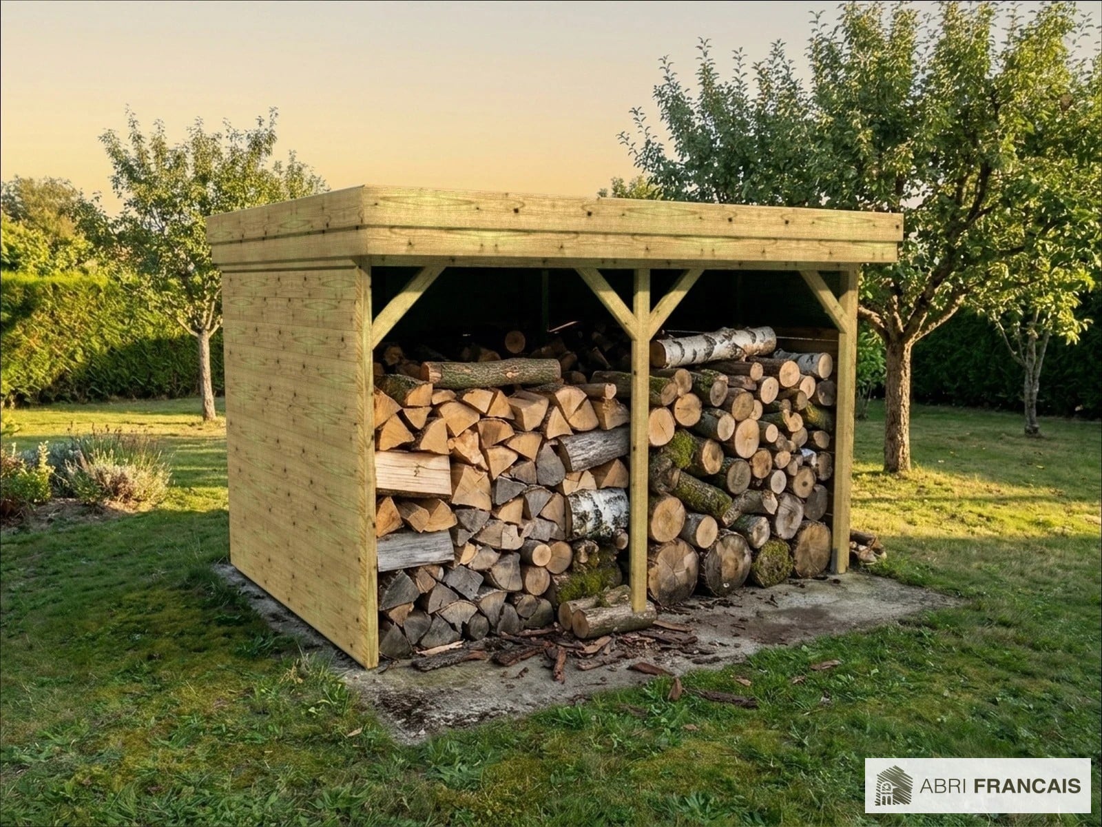 Abri à bûches 3 m × 2,27 m – mise en situation