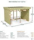 Abri à bûches 3 m × 2,27 m – cotes extérieures et intérieures