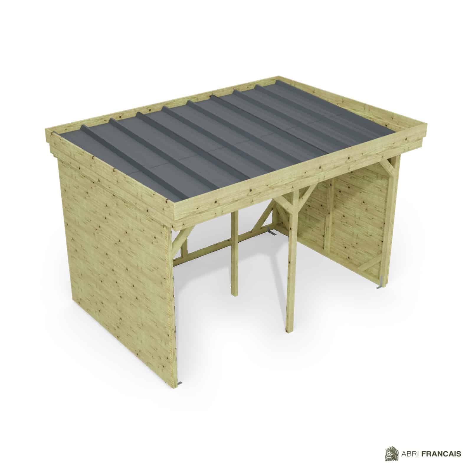 Abri à bûches 3 m × 2,27 m – vue du toit en bac acier