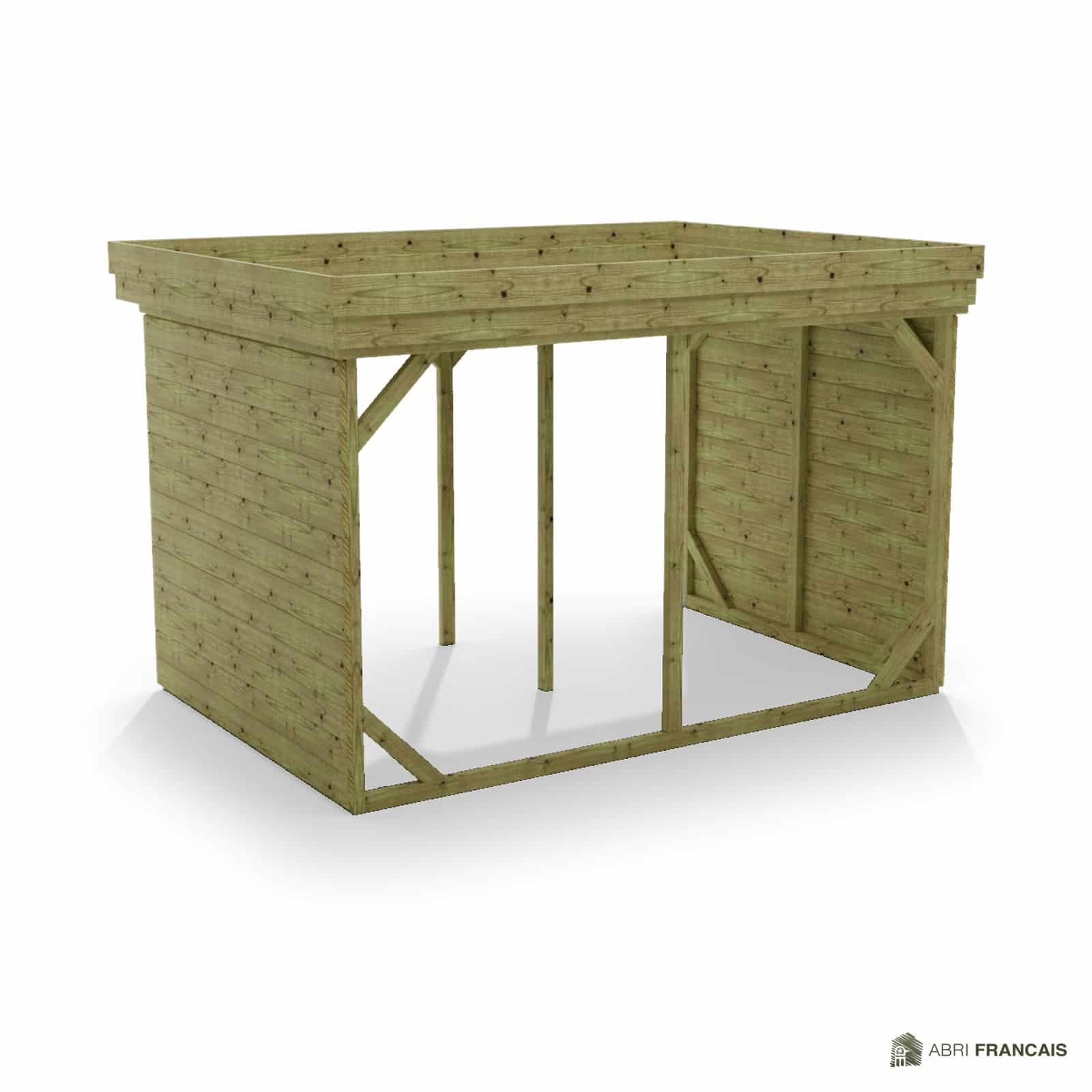Abri à bûches 3 m × 2,27 m – vue arrière, fond et côtés