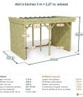 Abri à bûches 3 m × 2,27 m, adossé – cotes extérieures et intérieures