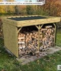 Abri à bûches 3 m × 2,27 m, adossé, avec gouttière – mise en situation