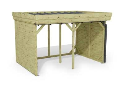 Abri à bûches 3 m × 2,27 m, avec gouttière – rendu 3D sur fond blanc
