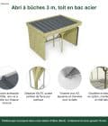 Abri à bûches 3 m × 2,27 m, avec gouttière – points forts