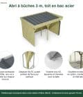Abri à bûches 3 m × 2,27 m, avec gouttière – points forts