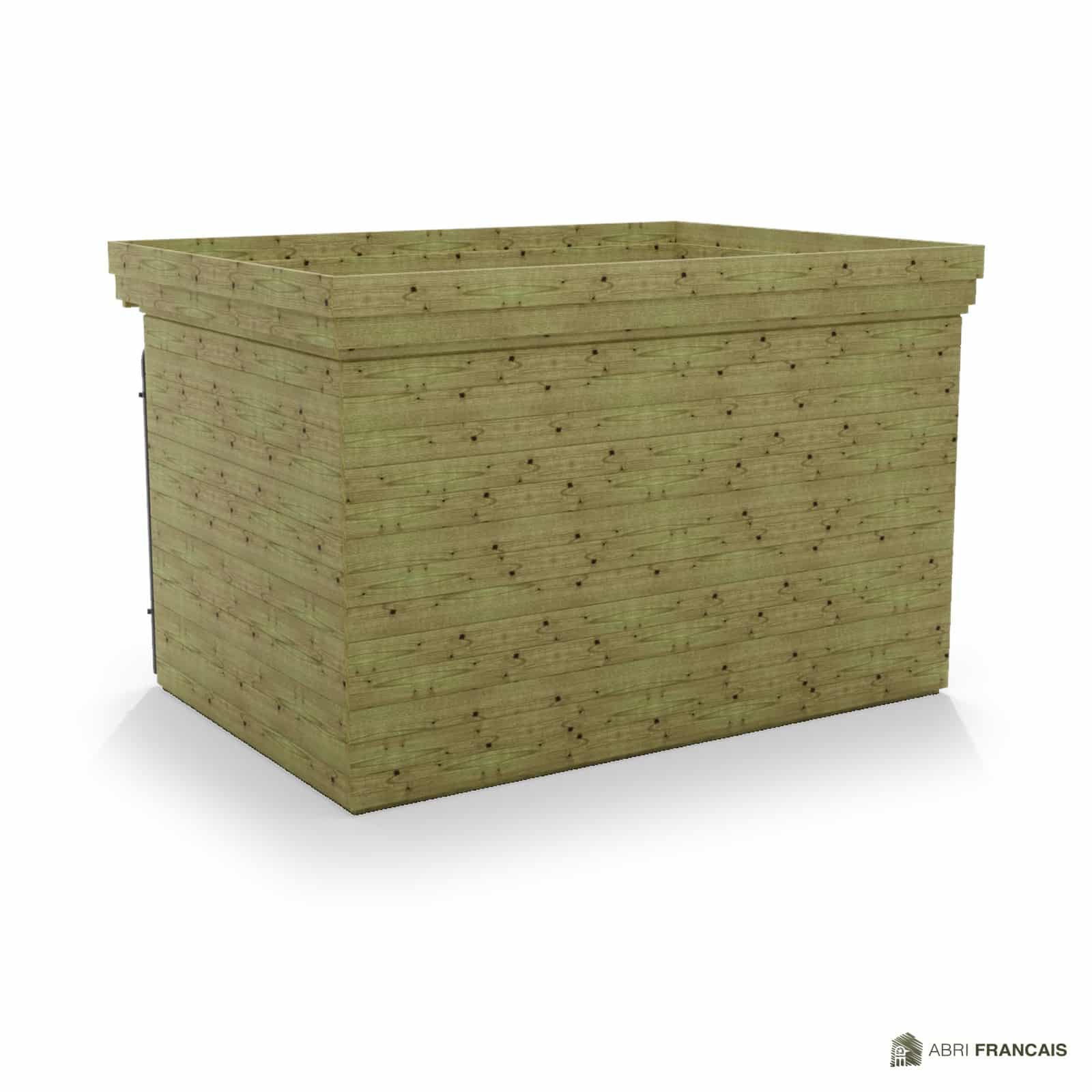 Abri à bûches 3 m × 2,27 m, avec gouttière – vue arrière, fond et côtés