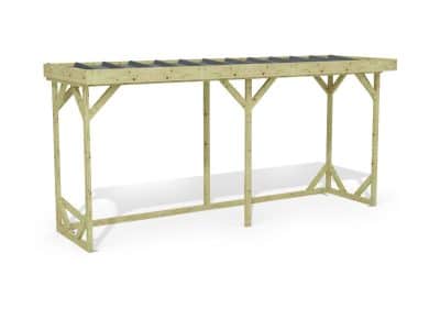 Abri à bûches 4 m × 1,30 m – rendu 3D sur fond blanc